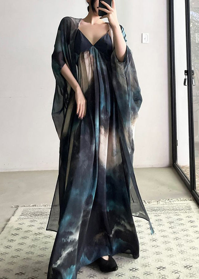Beautiful Blue Cardigans And Spaghetti Strap Dresses Chiffon Two Piece Suit Fall - View 5