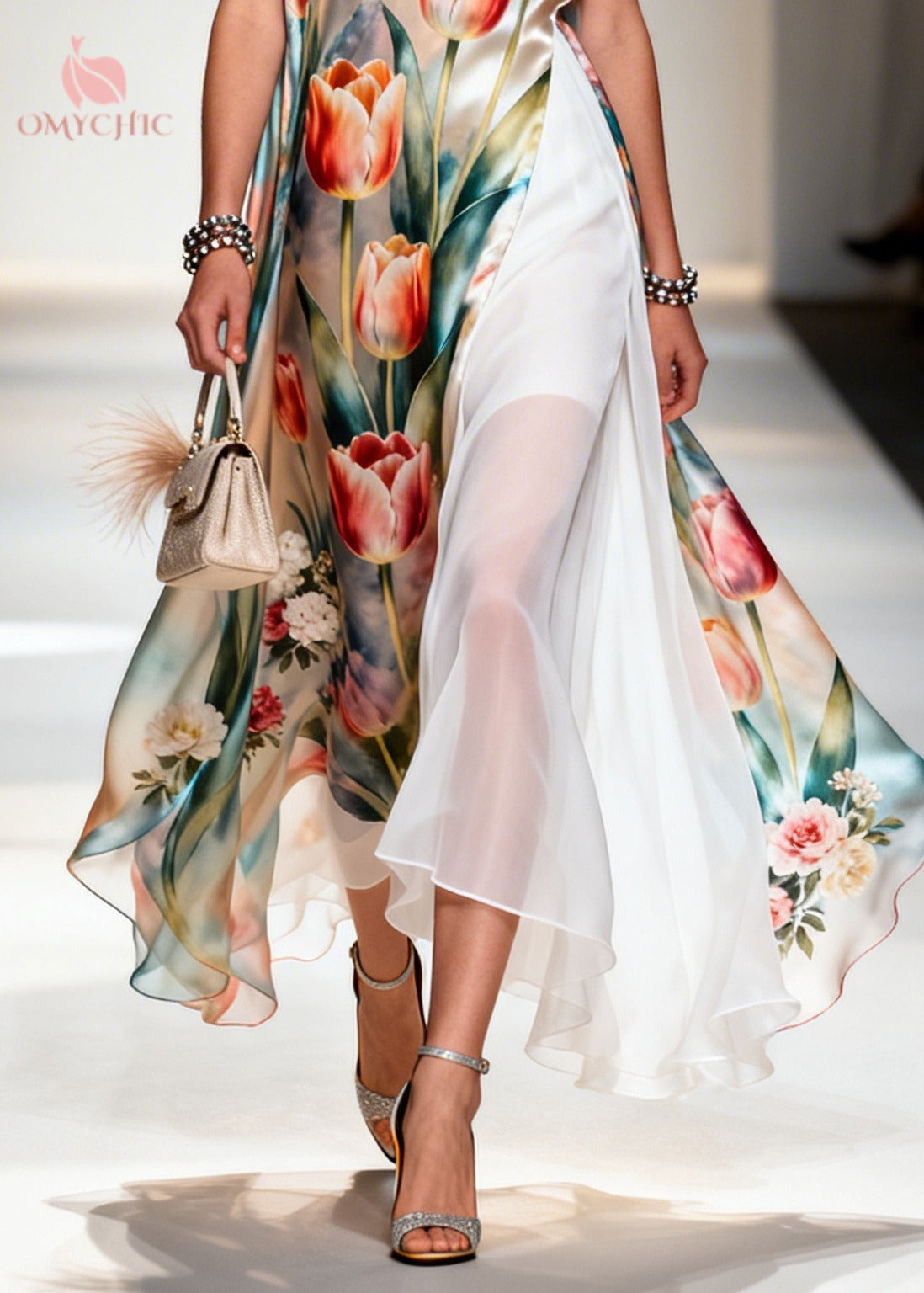 Beautiful Flower Print Patchwork Chiffon Maxi Dresses Sleeveless - View 4
