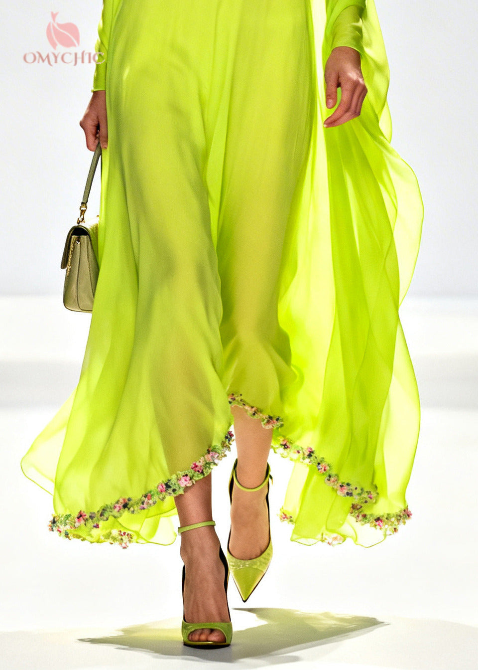 Chiffon Cowl Deep V-Neck Draped Cape Flowy Maxi Dress