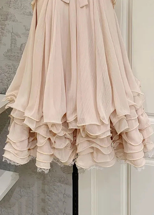 Beautiful Pink Ruffled Lace Tulle Mini Dress Sleeveless - View 5