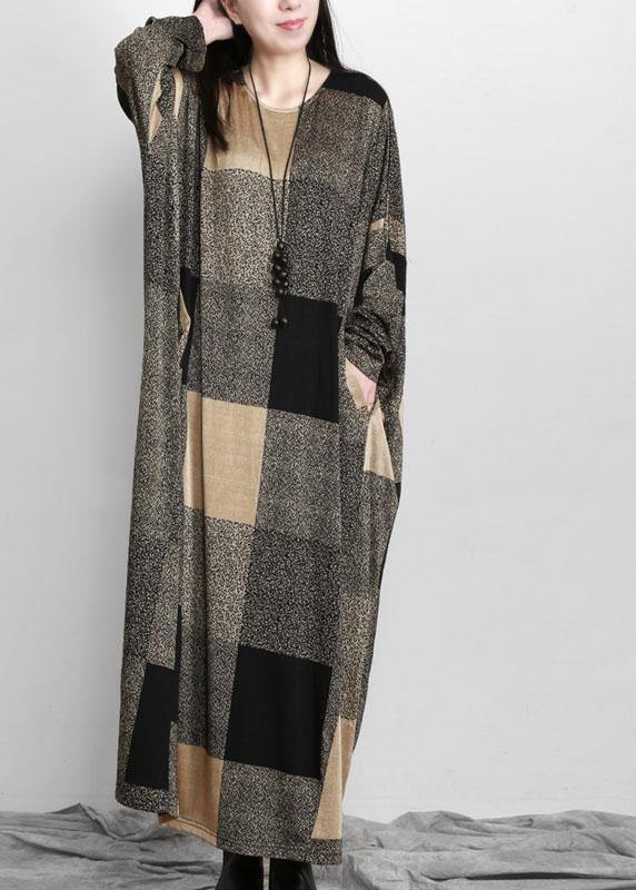 Beautiful Plaid Pockets Long sleeve Maxi Dresses Fall