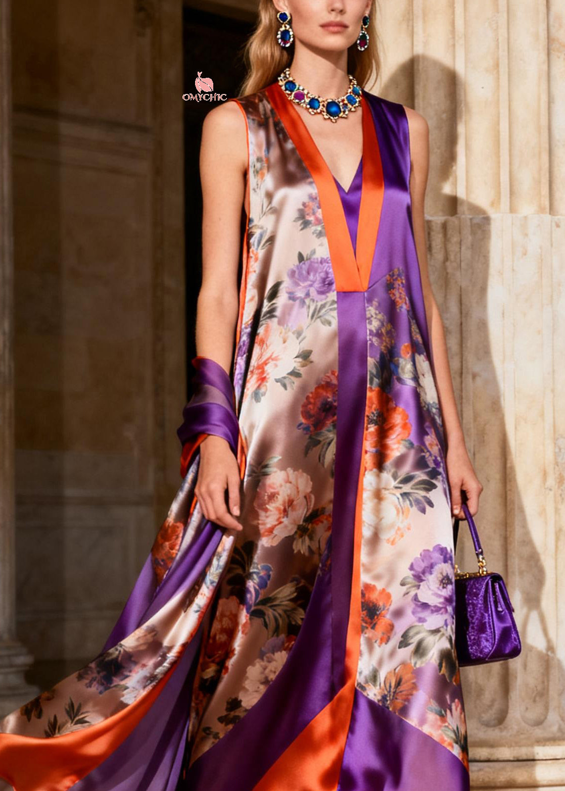 Beautiful Purple V Neck Chiffon Maxi Spaghetti Strap Dresses Summer 2
