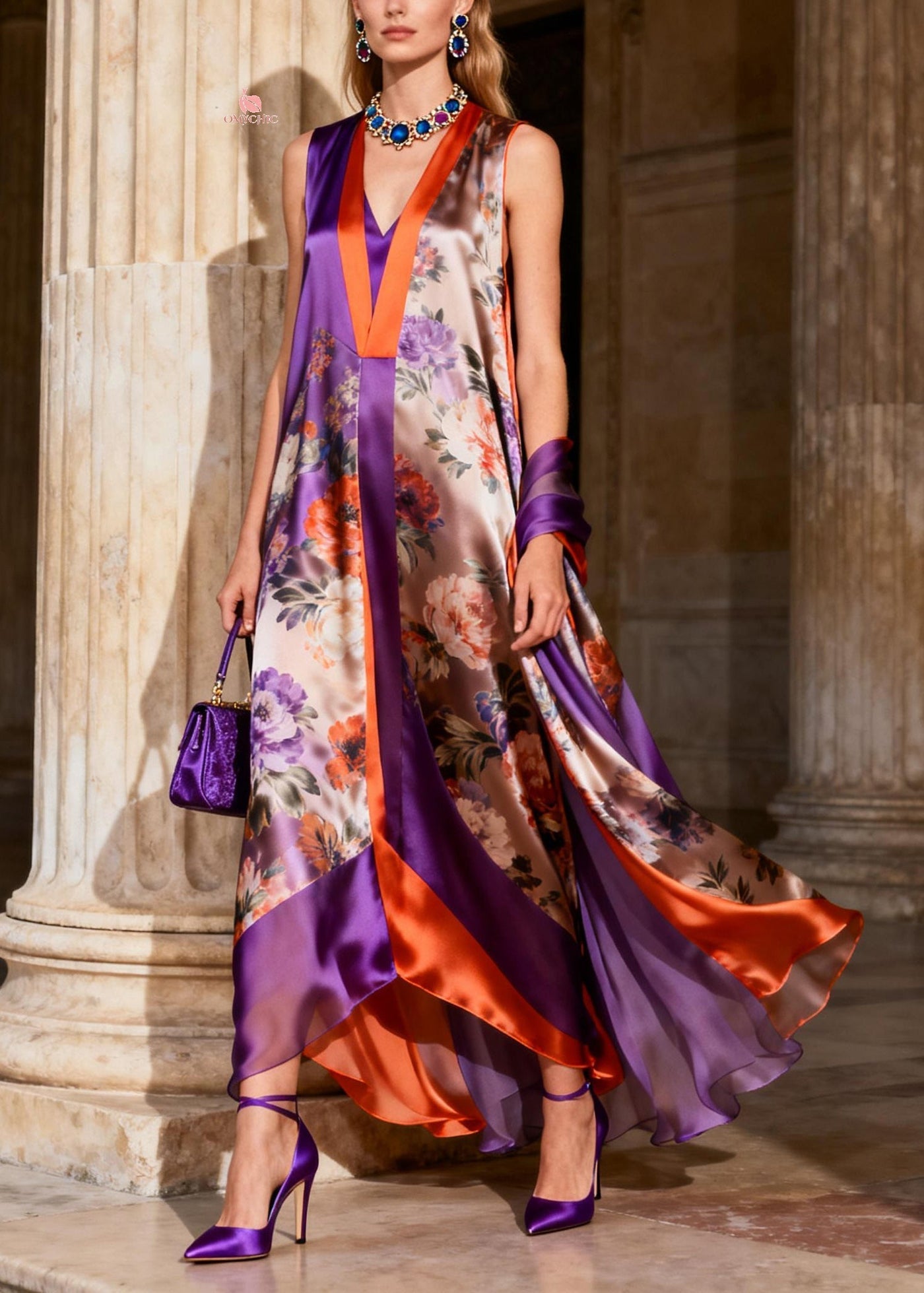 Beautiful Purple V Neck Chiffon Maxi Spaghetti Strap Dresses Summer 3