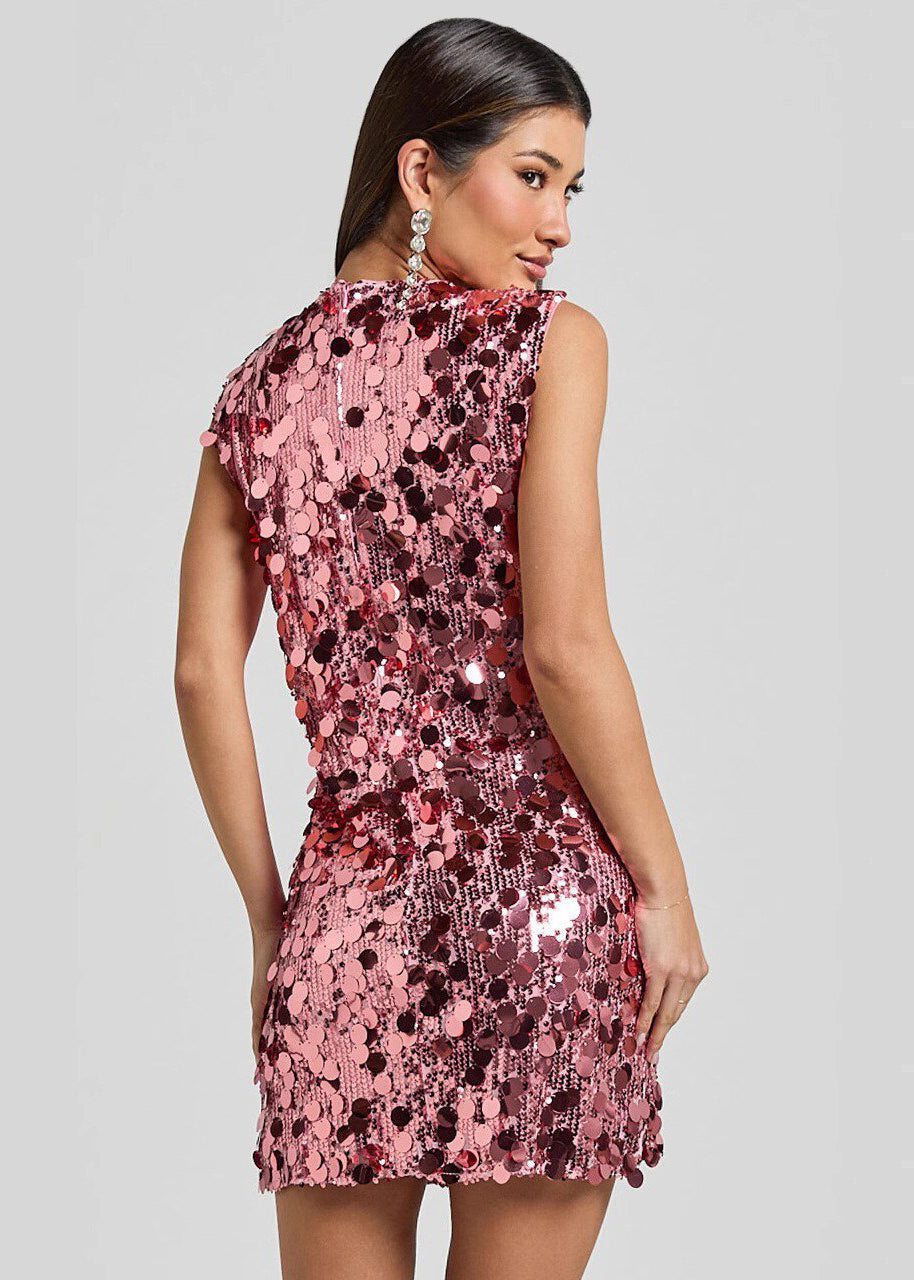Sequin Crew Neck Sleeveless Bodycon Mini Party Dress