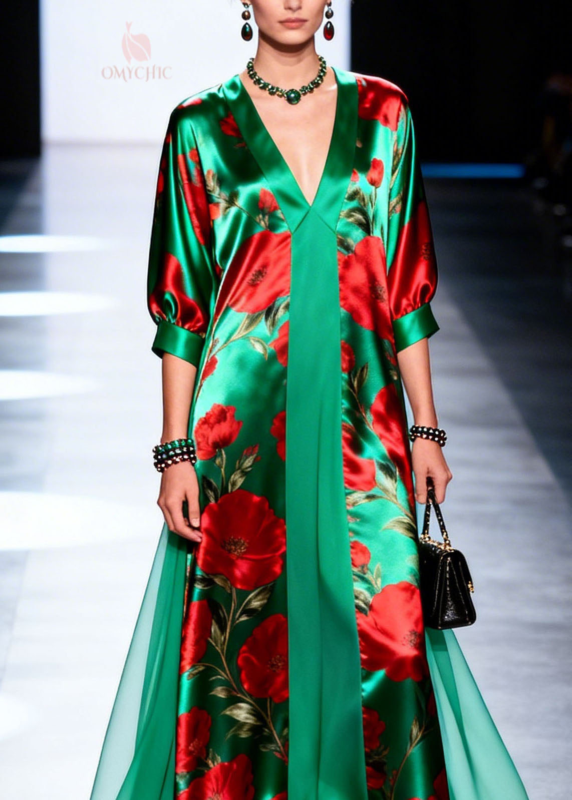 Beautiful V Neck Print Patchwork Chiffon Maxi Dresses Summer - View 2