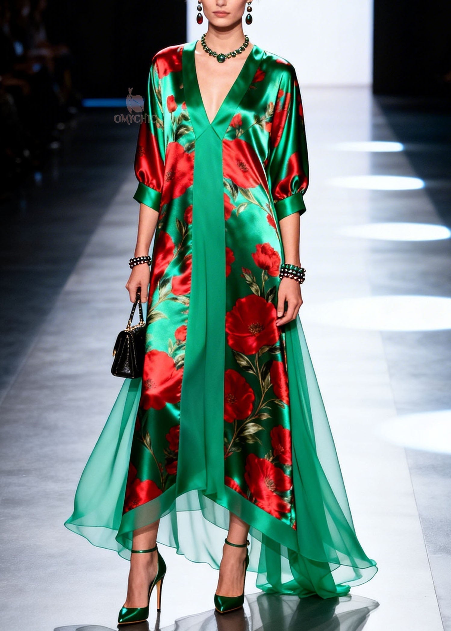 Beautiful V Neck Print Patchwork Chiffon Maxi Dresses Summer - View 3