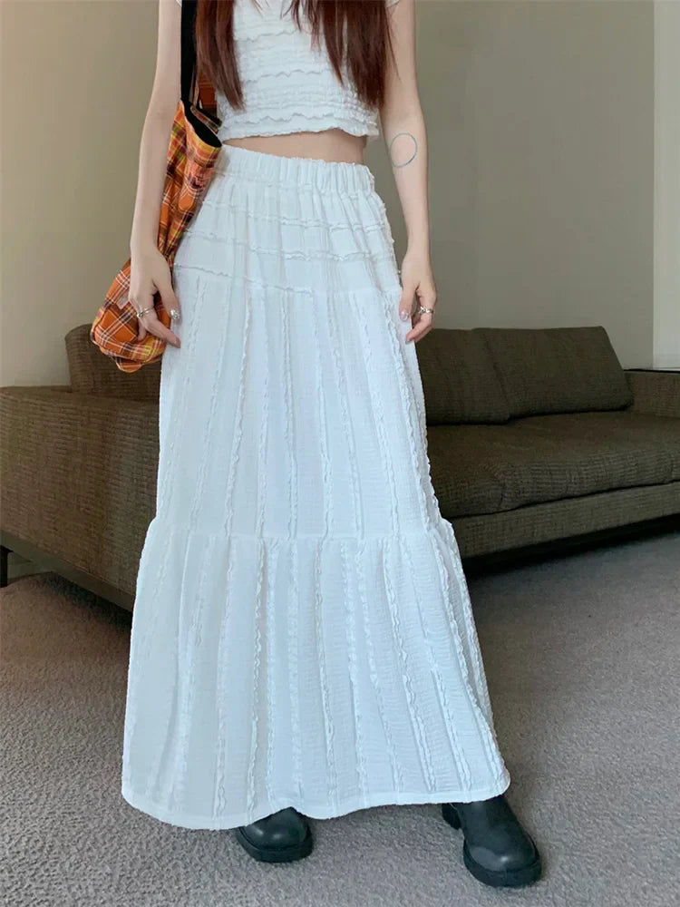 Solid Ruffle Hem Women's Chic Maxi ALine Skirt