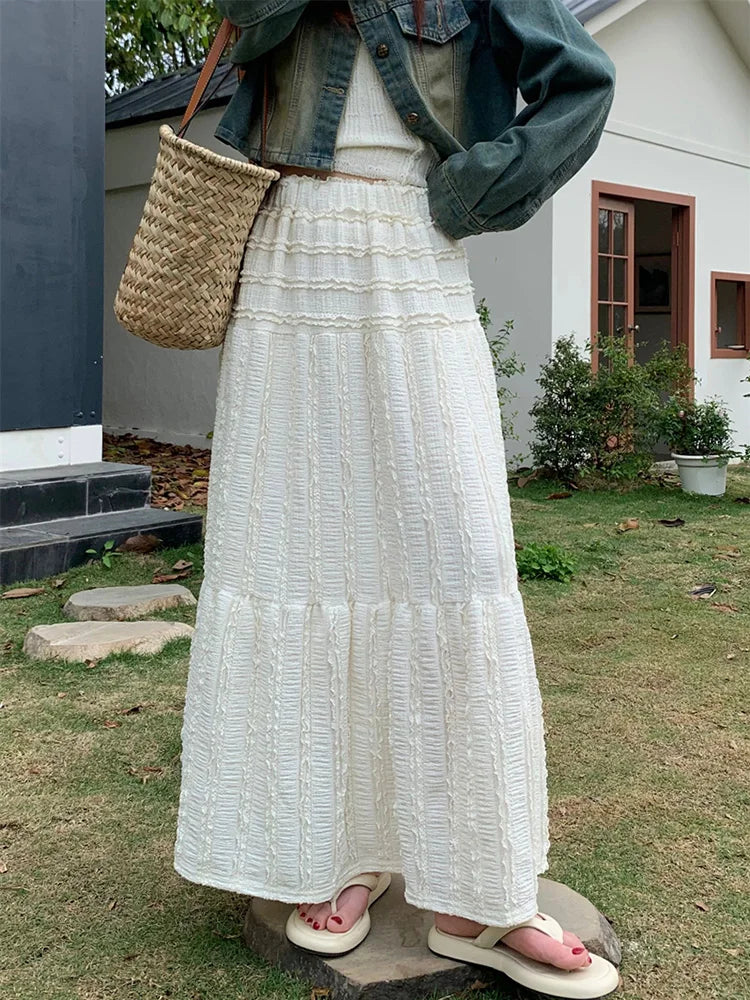 Solid Ruffle Hem Women's Chic Maxi ALine Skirt