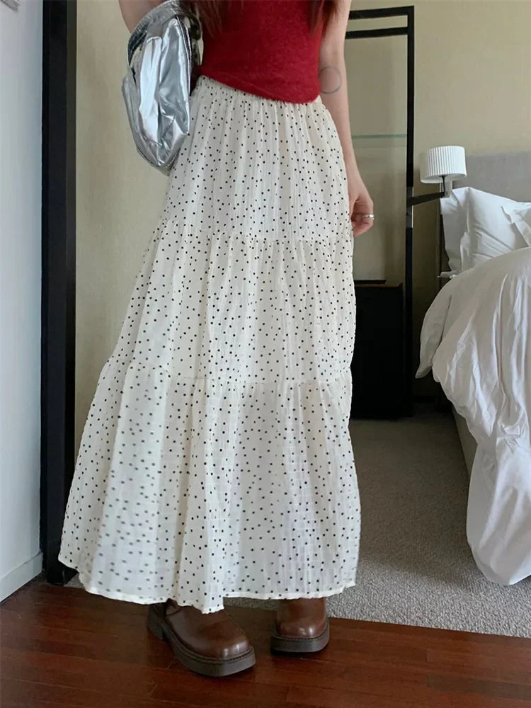 Classic Polka Dot Sweet Girls Cake Aline Maxi Skirt