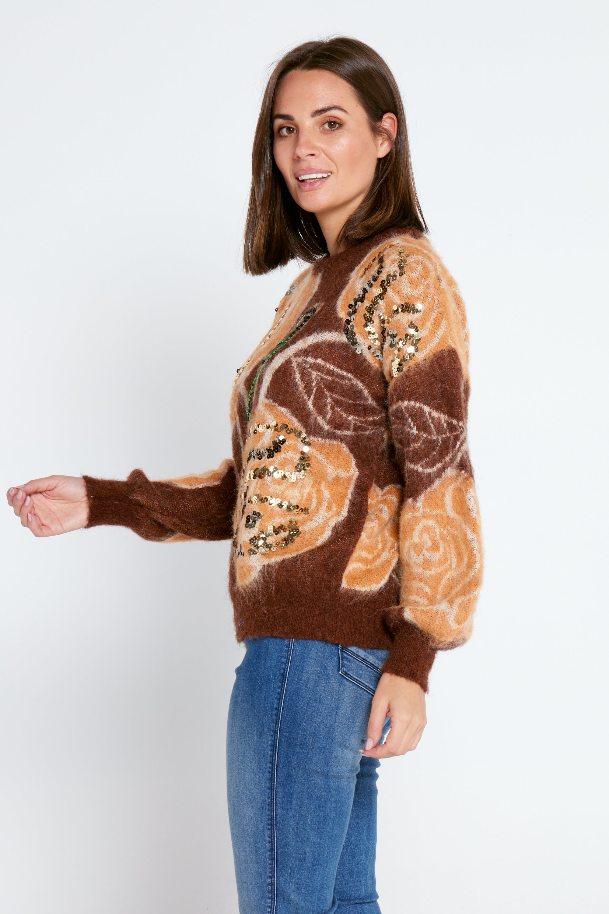 Bessie Sequin Knit - Brown Print