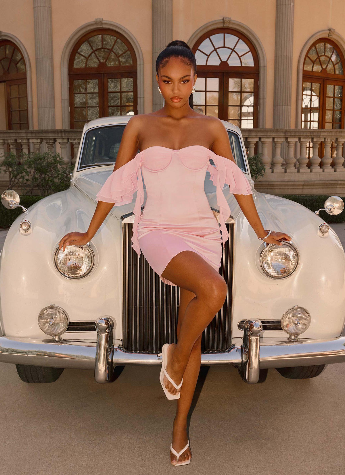 Strapless Bustier Ruffle Off Shoulder Sleeve Bodycon Mini Dress 2