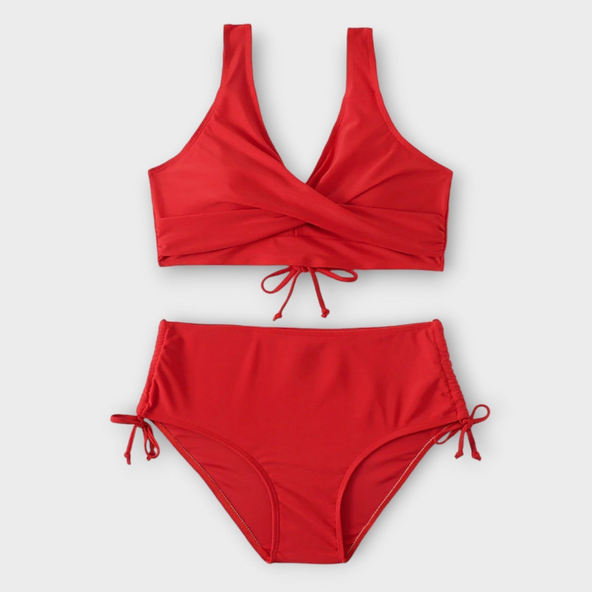 V-Neck Wrap Side Ruched Drawstring Bikini Set