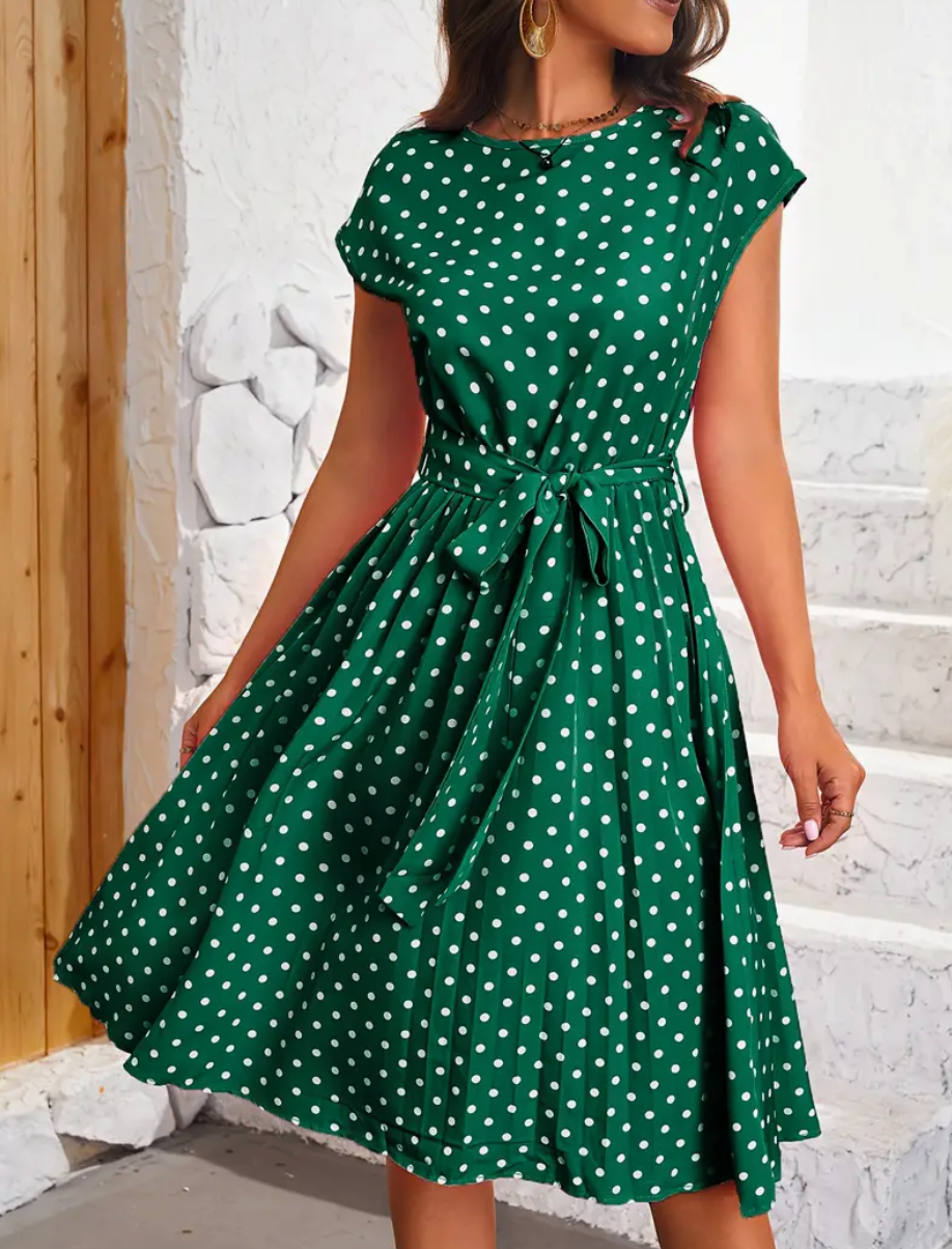 Statement Grace Polka Dot Midi Dress with Tie Belt Evening Wear Edit