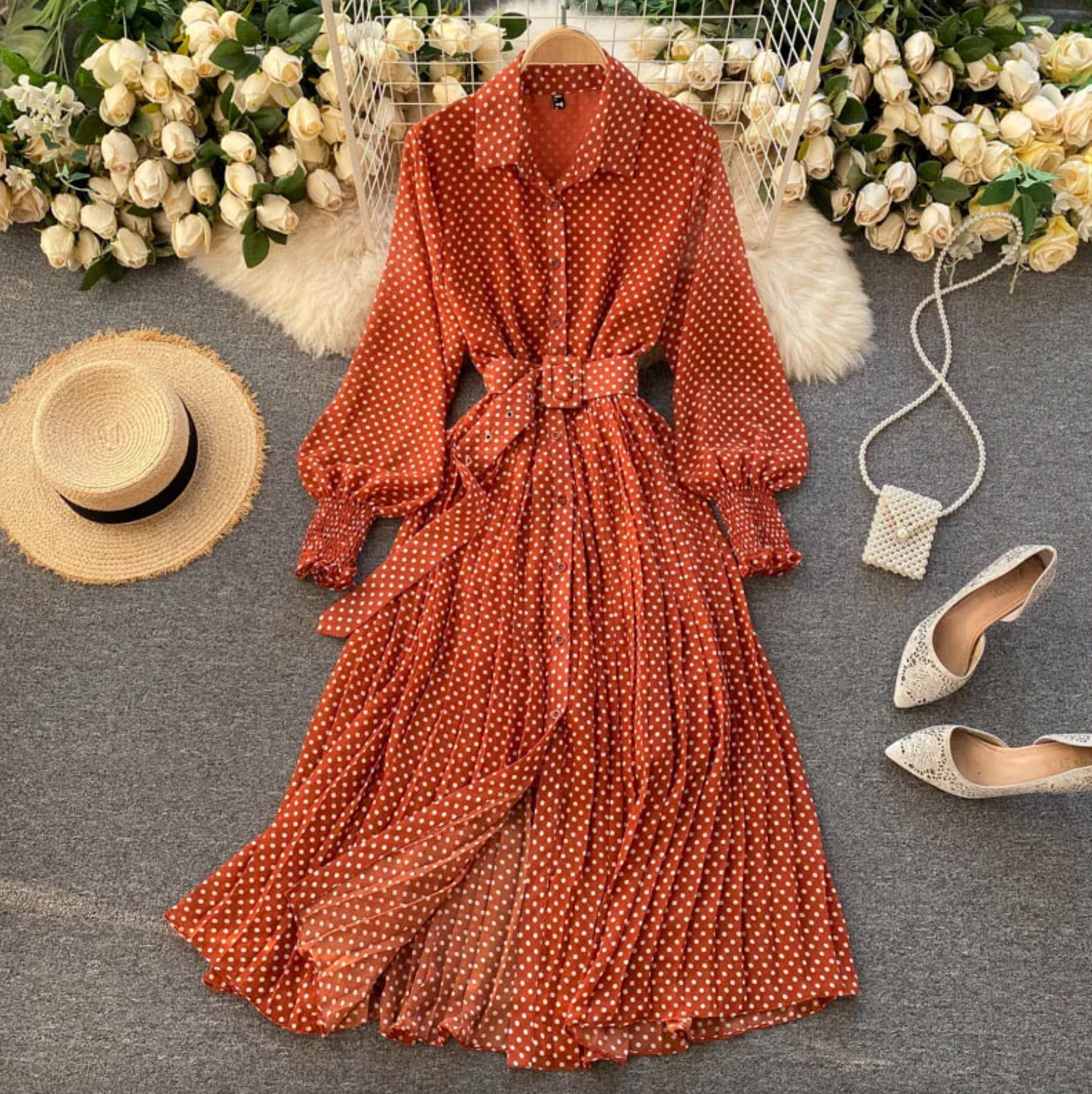 Miriam Aesthetic Dress with Polka Dots Elevated Occasion Wear
