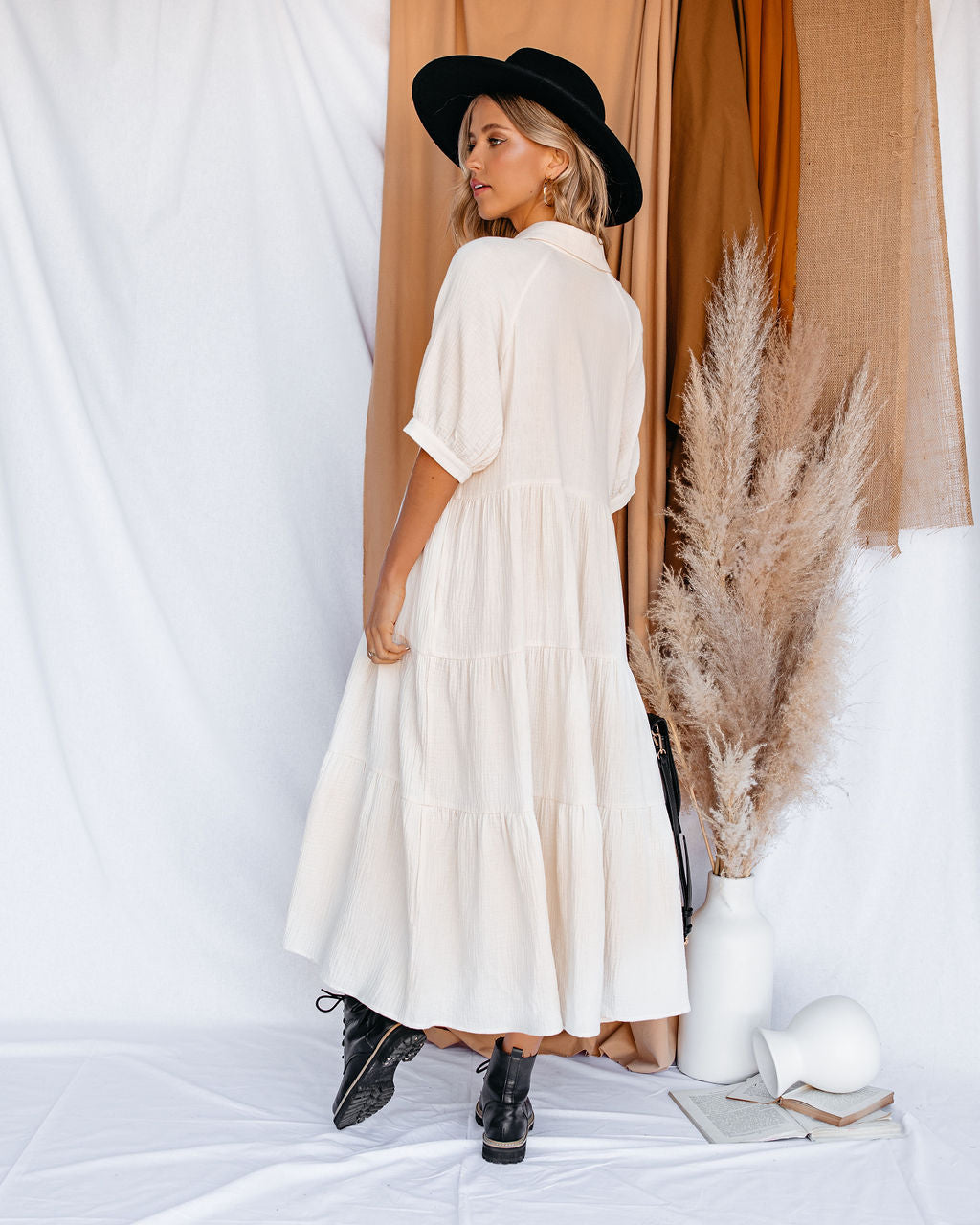 Binx Cotton Pocketed Button Down Midi Dress - Ivory