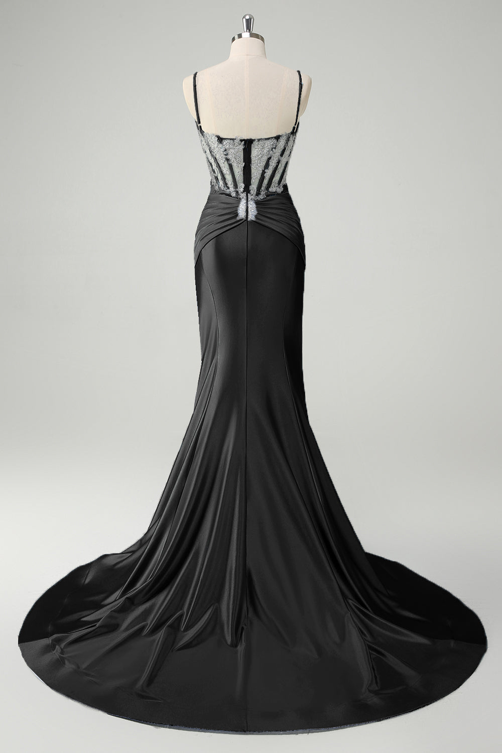 Blue Mermaid Spaghetti Straps Corset Appliqued Prom Dress