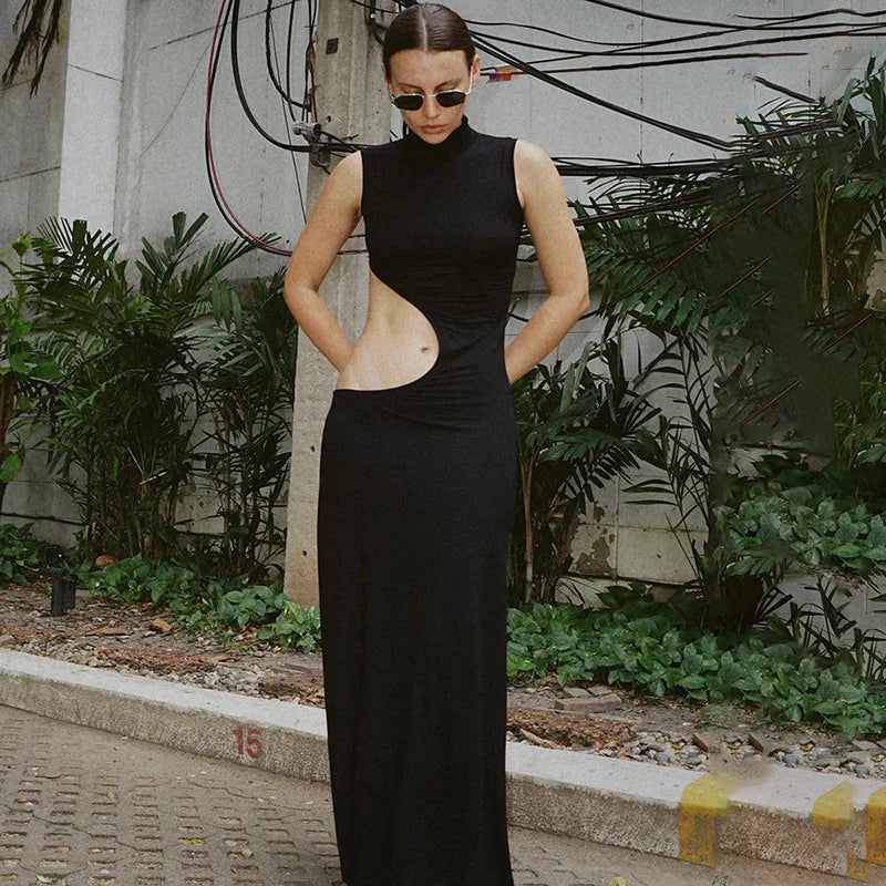 High Neck Sleeveless Cut Out Bodycon Maxi Dress