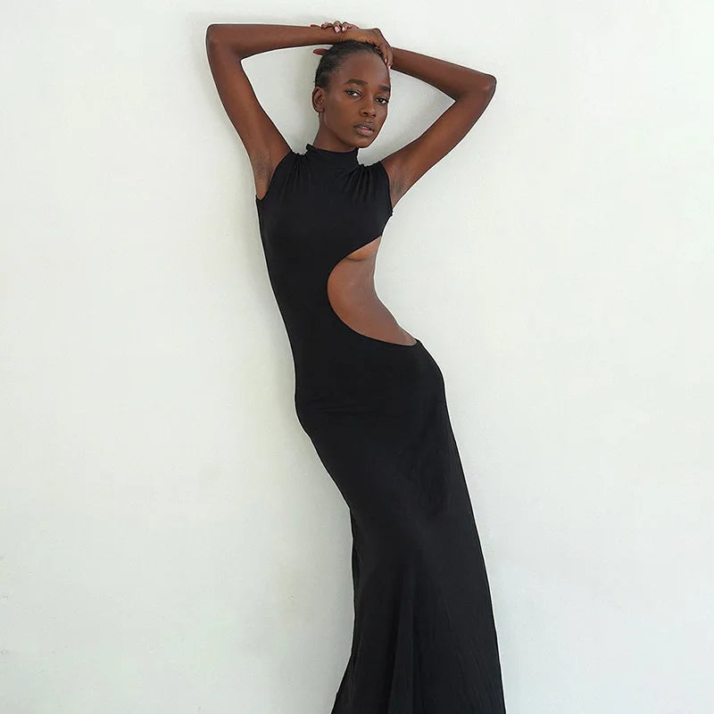 High Neck Sleeveless Cut Out Bodycon Maxi Dress
