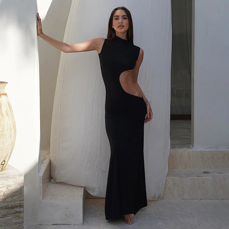 High Neck Sleeveless Cut Out Bodycon Maxi Dress