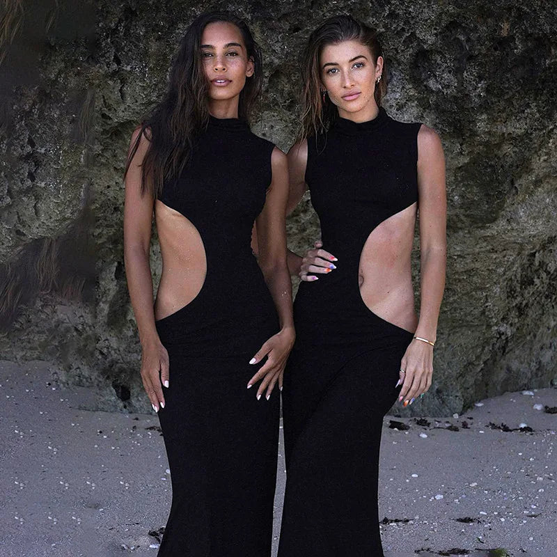 High Neck Sleeveless Cut Out Bodycon Maxi Dress