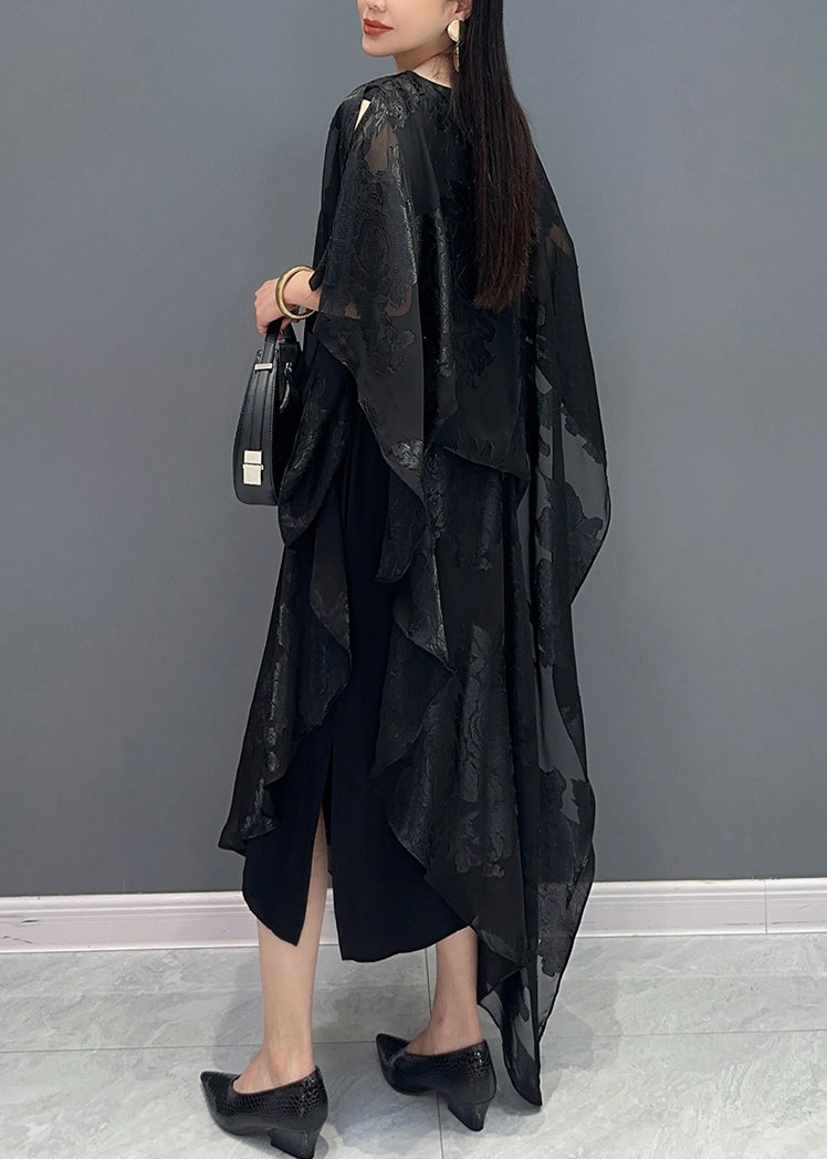 Floral Burnout Sheer V-Neck Batwing Sleeve Kaftan Maxi Dress