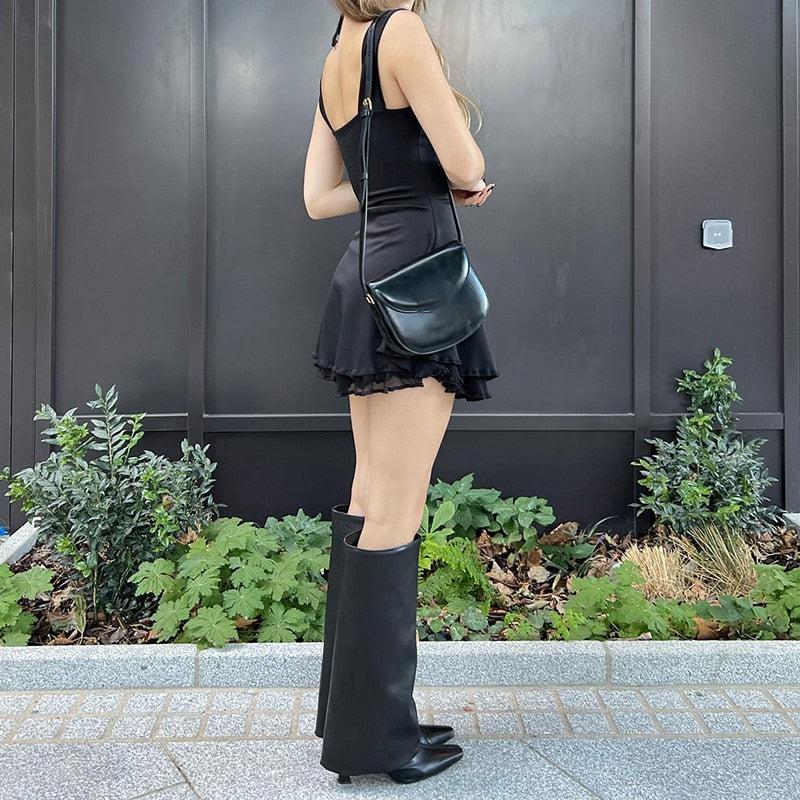 Tie Strap Square Neck Fit and Flare Tiered Hem Mini Dress