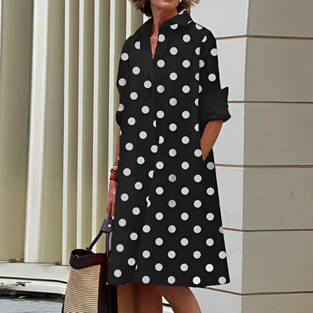 Collared Button Down Long Sleeve Pocket Oversized Shirt Midi Dress