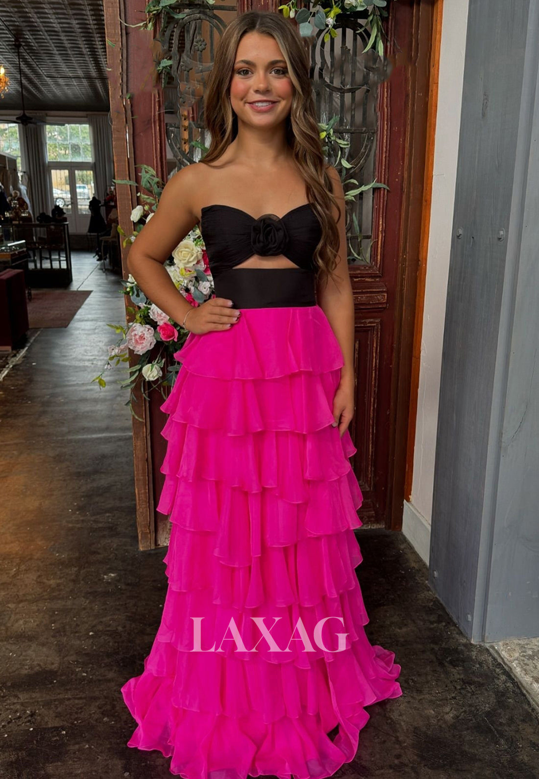 Sweetheart Off-Shoulder Sleeveless Pleated Tiered Sweep Train A-Line Formal Prom Dress with Slit