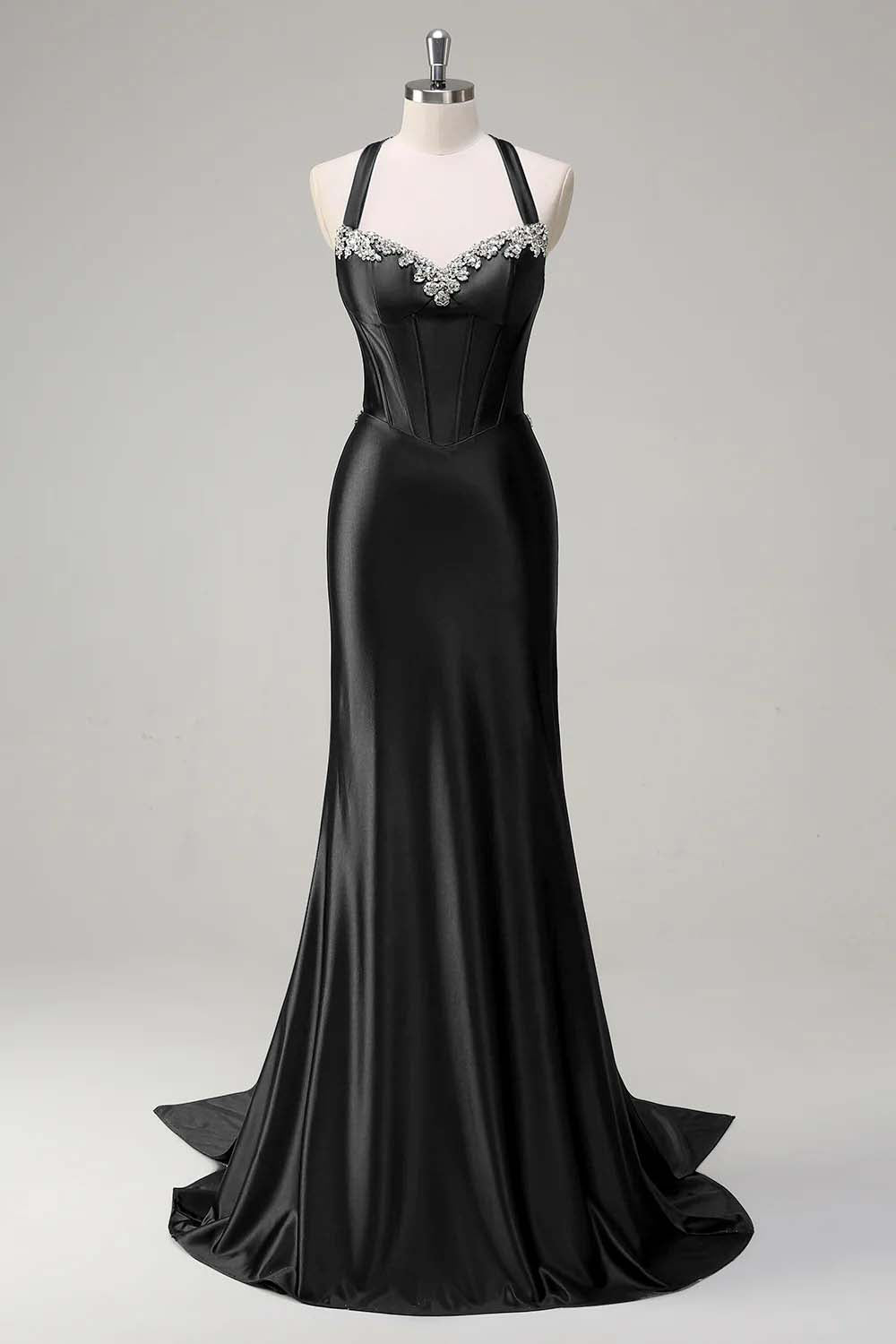 Sparkly Dark Green Mermaid Halter Corset Sequin Prom Dress