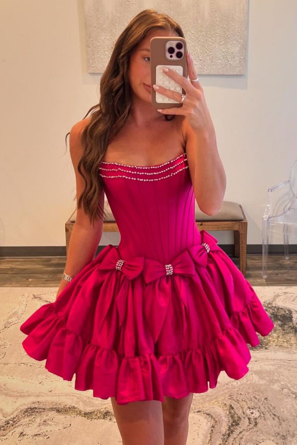 Black A-Line Strapless Short Satin Homecoming Dress With Bowknot