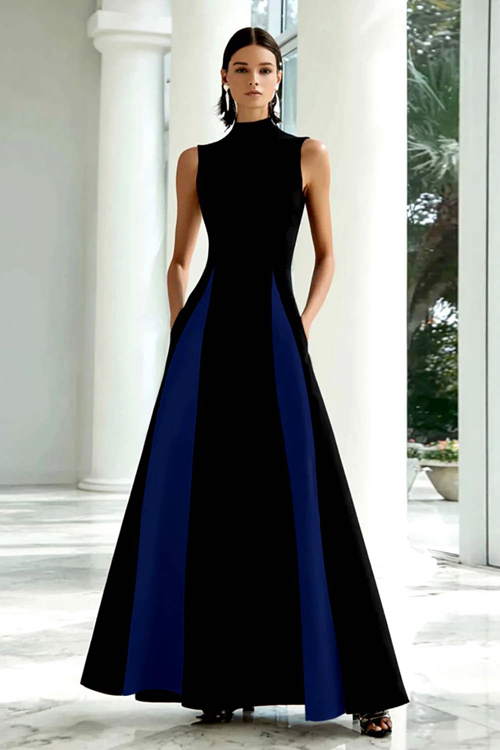 High Neck Sleeveless A-Line Maxi Gown 9