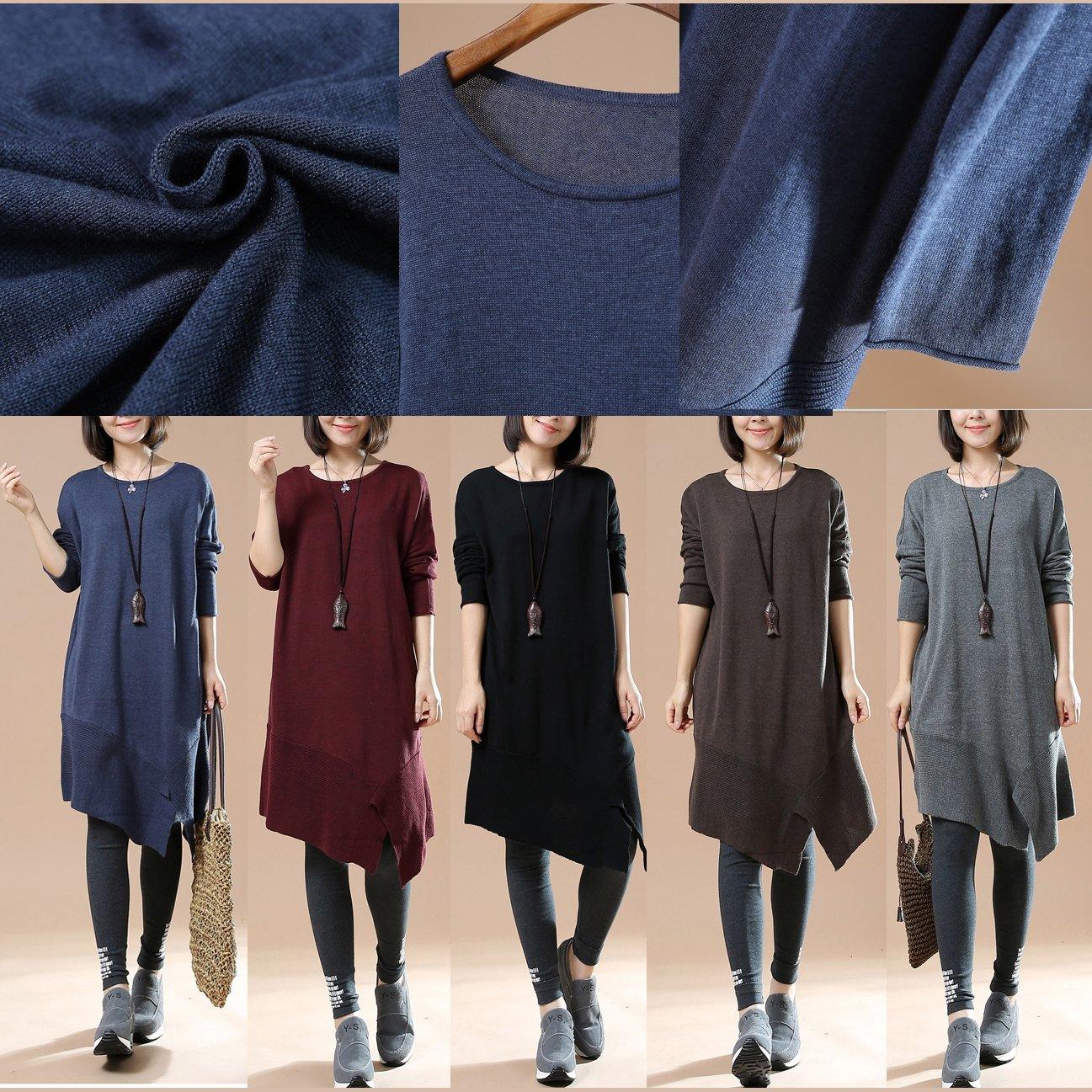 Black asymmetrical sweaters new women winter dresses