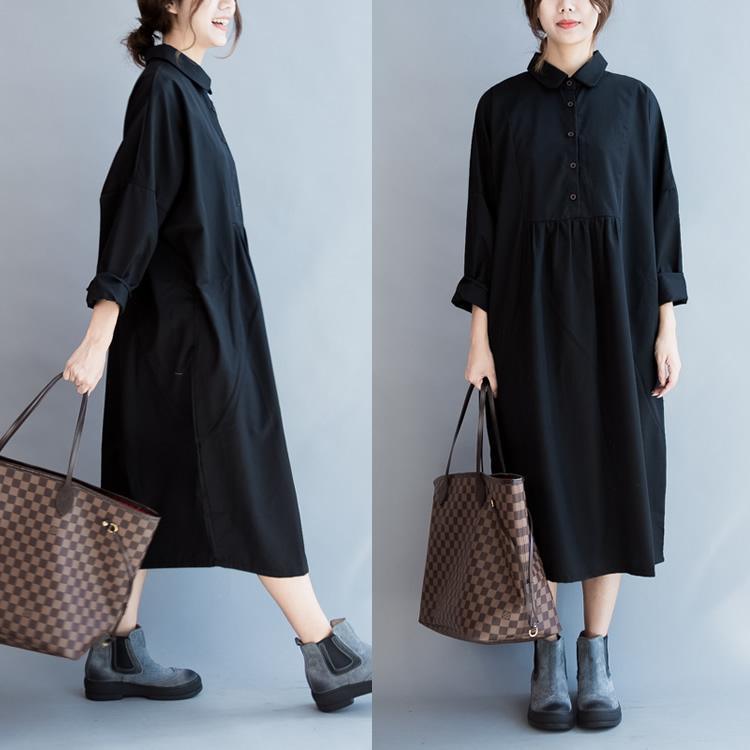 Black cotton dress plus size shirt dresses maxi dress long blouses long sleeve