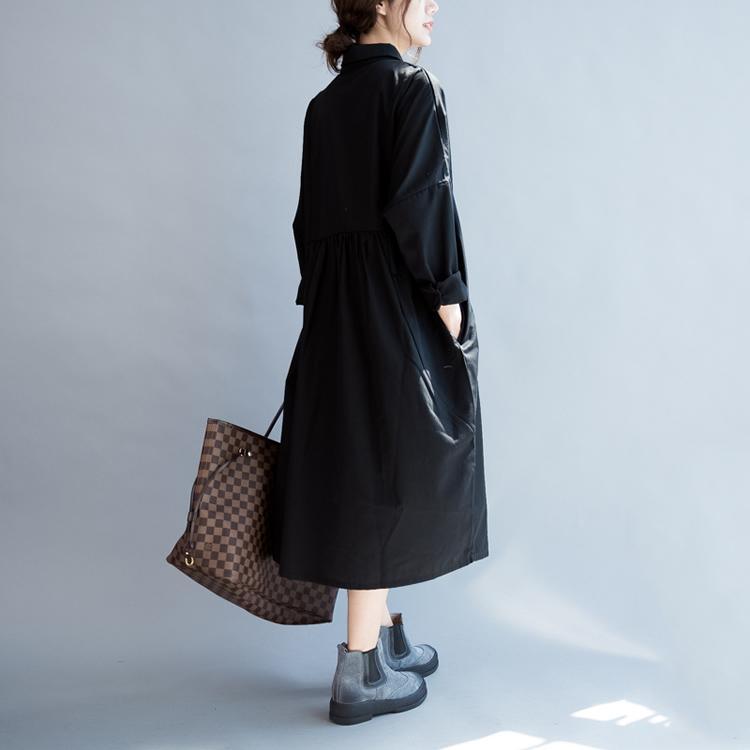 Black cotton dress plus size shirt dresses maxi dress long blouses long sleeve
