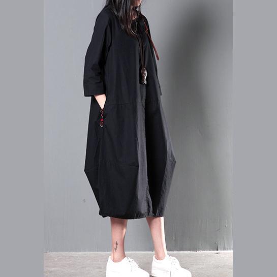 Oversized Round Neck Three Quarter Sleeve Pocket Midi Kaftan Dress