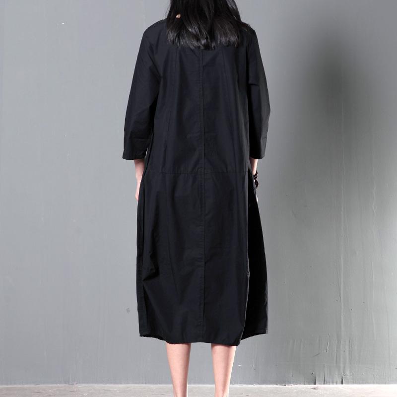Oversized Round Neck Three Quarter Sleeve Pocket Midi Kaftan Dress