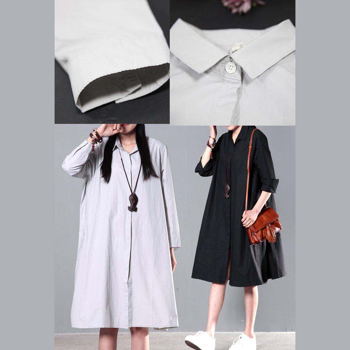 Black spring cotton dress plus size cotton blouse shirt