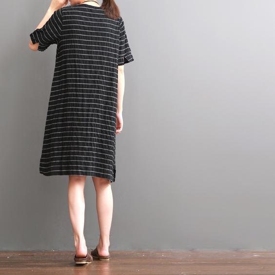 Black striped cotton sundress oversize cotton shift dresses