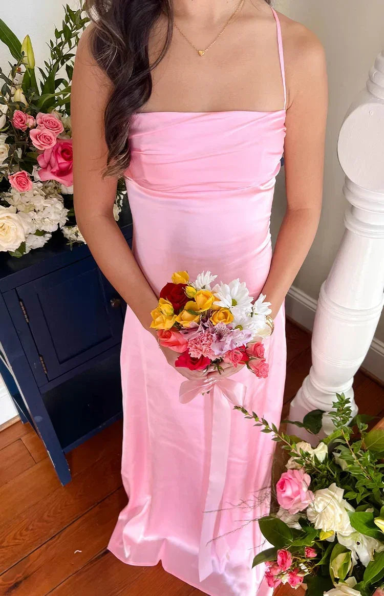 Satin Cowl Neck Lace Up Back Ruched Maxi Dress 14