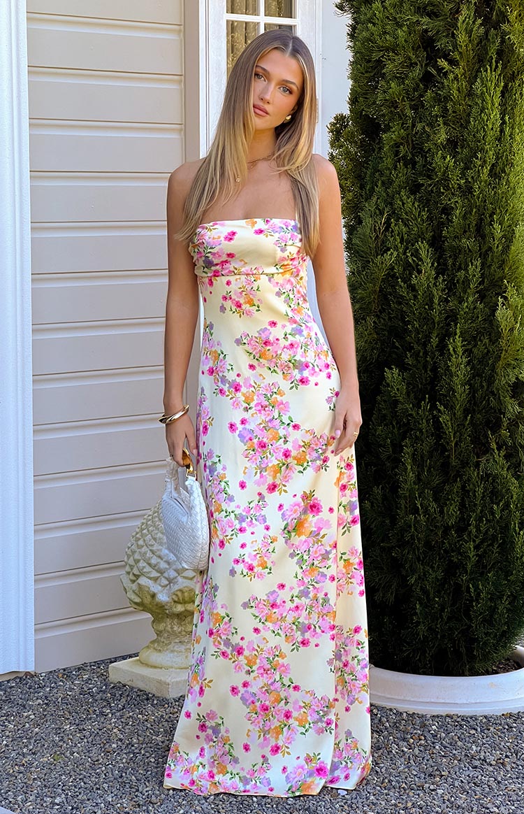Floral Print Satin Cowl Neck Strappy Lace Up Back Maxi Dress 7