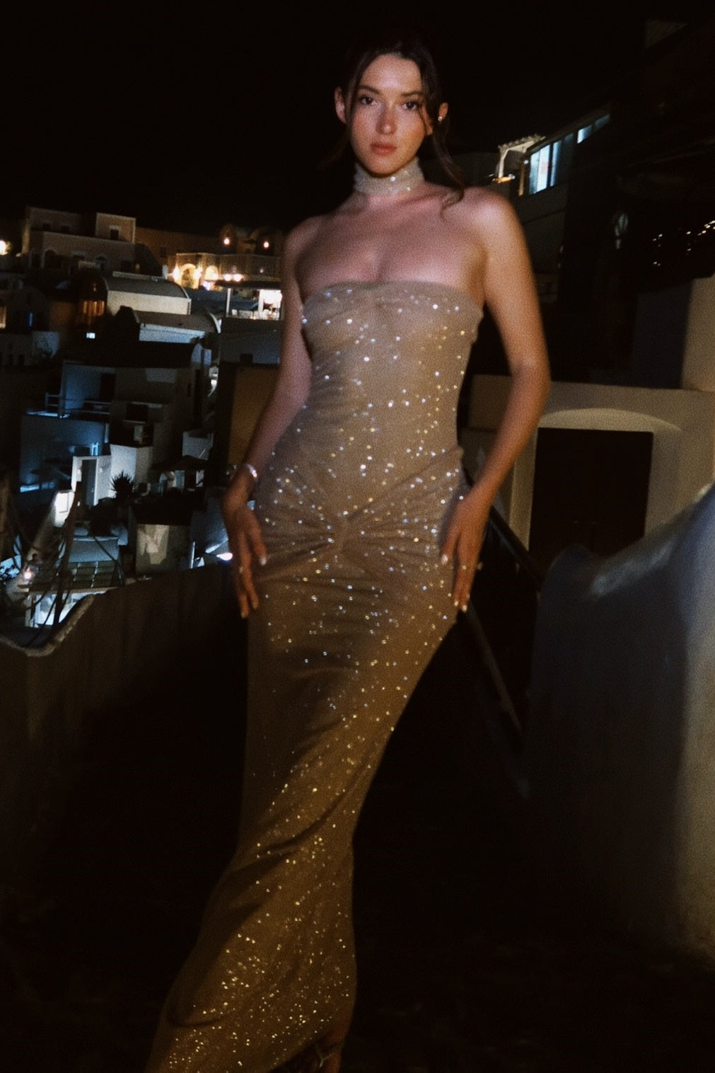 Bling Sheath Strapless Champagne Sequins Long Prom Dress