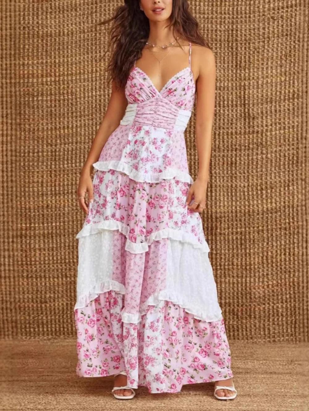 Floral patchwork maxi dress Pink
