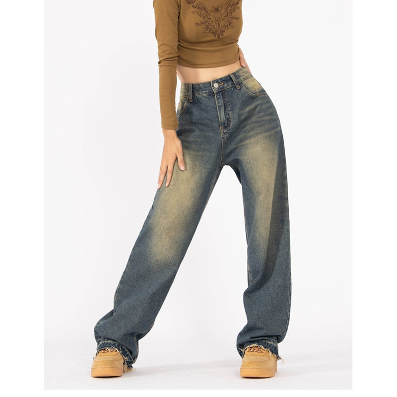Vintage Washed Wide-Leg Denim Jeans