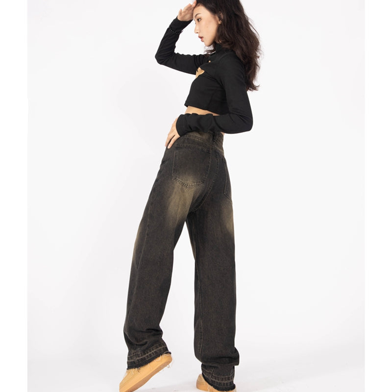 Vintage Washed Wide-Leg Denim Jeans