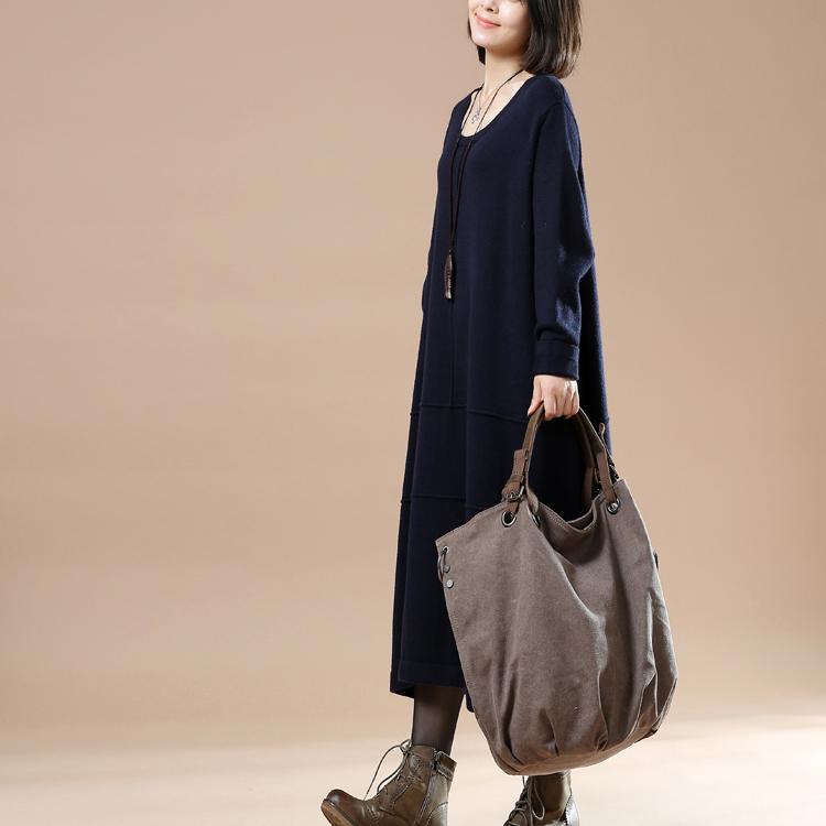Blue baggy knit maxi dresses plus size spring sweaters