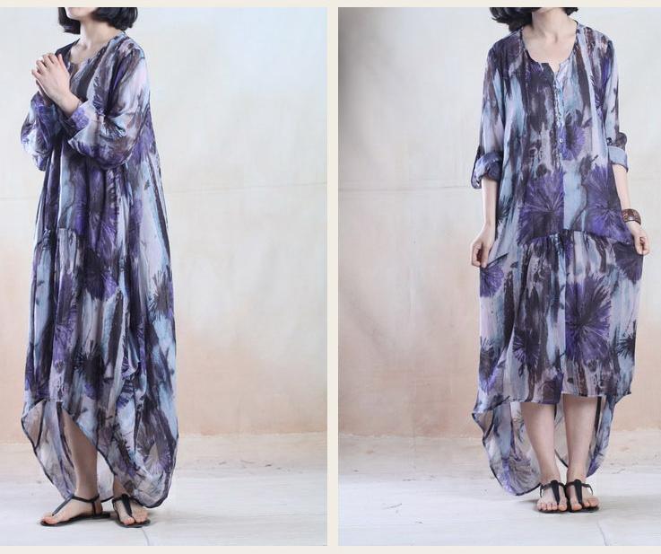 purple elegant floral maxi sundress long summer dress oversize holiday dress gown
