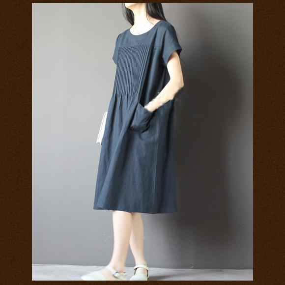 Blue oversize sundress plus size linen shirt dresses