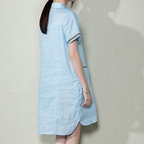 Blue plus size linen sundress oversize linen summer dress shift shirt blouse