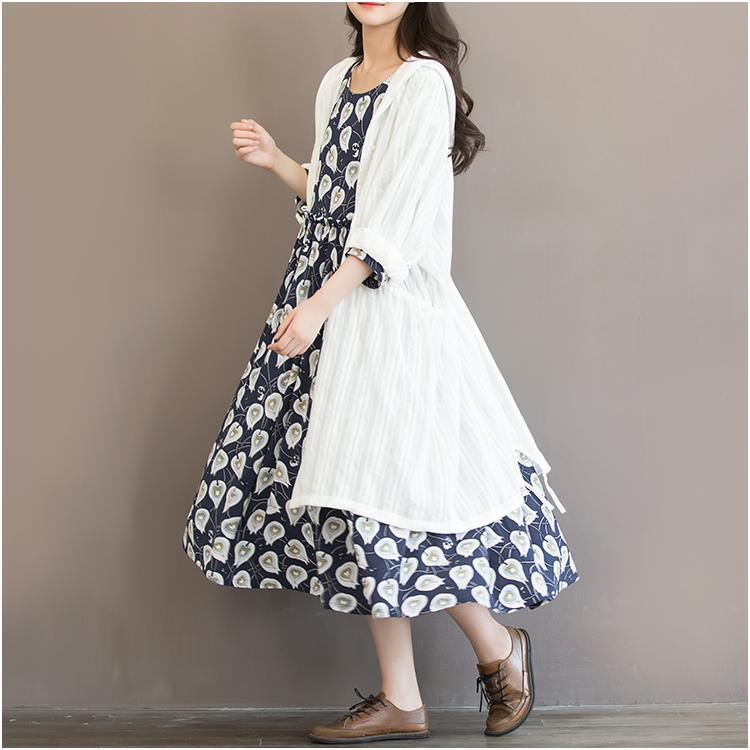 Blue print floral chiffon maxi dress oversize sundress summer half sleeve dress