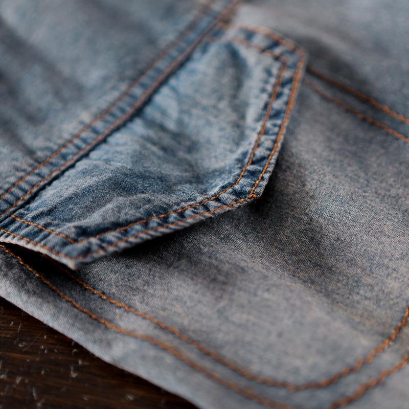 Blue short summer denim dress strip patchwork